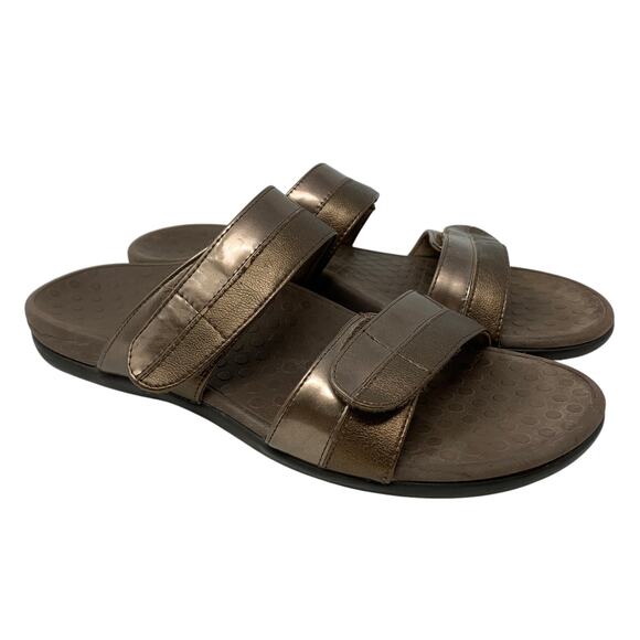 SOLD Vionic Shore Double Strap Comfort Slide Sandals Womens Size 10 Bronze - Picture 2 of 7